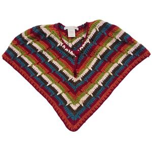 H&M Baby Girl Crochet Poncho Multicolor Sweater Chevron Cotton Knit Cape  3-4-6M